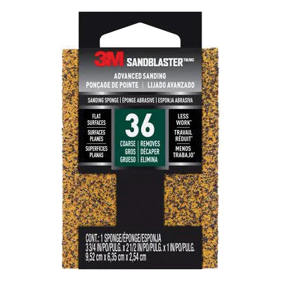 3M™ 051111-11515 Advanced Sanding Sponge, 3-3/4 in L, 2-1/2 in W, 1 in Thick, 36 Grit, Coarse Grit, Foam Abrasive