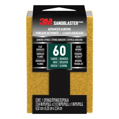 3M™ 051111-11516 Advanced Sanding Sponge, 3-3/4 in L, 2-1/2 in W, 1 in Thick, 60 Grit, Fine Grit, Foam Abrasive