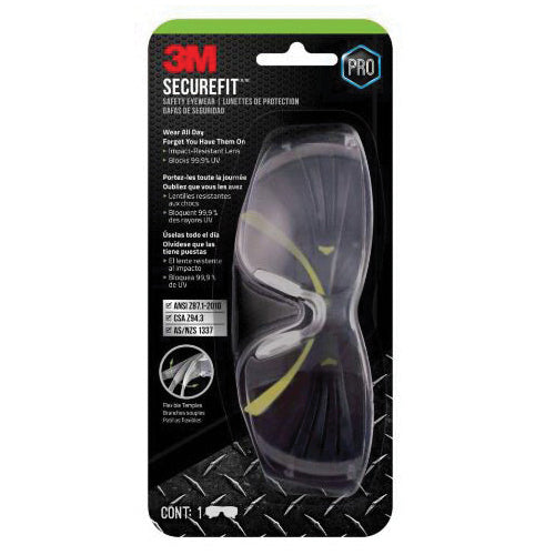 3M™ SecureFit™ 400 051141-38894 Safety Eyewear, Non-Mirrored Lens, Tinted Lens, Anti-Fog Lens, Gray Frame