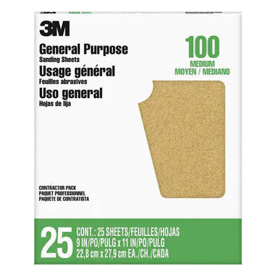 3M™ 051144-99404 Sandpaper, 11 in L, 9 in W, 100 Grit, Aluminum Oxide Abrasive