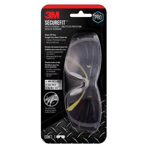 3M™ SecureFit™ 400 076308-72394 Safety Eyewear, Non-Mirrored Lens, Clear Lens, Anti-Fog Lens, Wraparound Frame