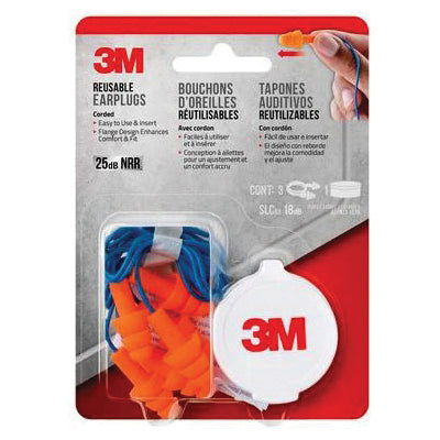 3M™ 078371-90716 Reusable Ear Plug, 25 dB NRR, Orange Plug