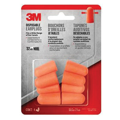 3M™ 078371-92050 Disposable Ear Plug, 32 dB NRR, Orange Plug, 4-Pair -Piece