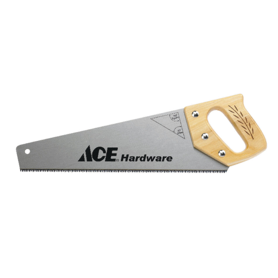 ACE® 025SS179 Hand Saw, 15 in L Blade, Tri-Bevel Teeth, 9 TPI TPI, High Carbon Steel Blade, Wood Handle