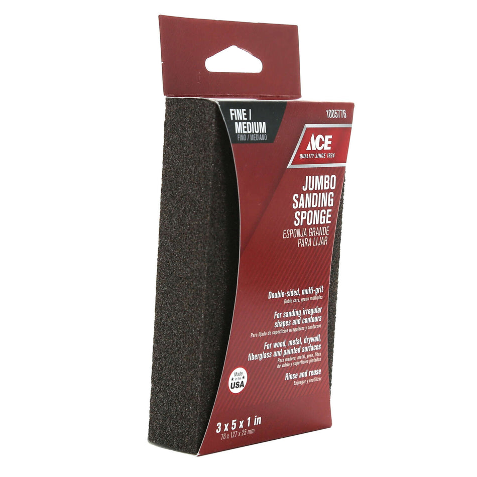 ACE® 1005776 Extra Large Sanding Sponge, 5 in L, 3 in W, 1 in Thick, 80, 120 Grit