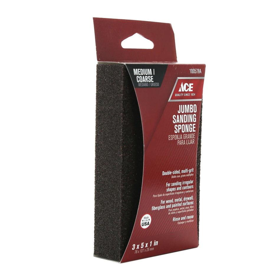 ACE® 1005784 Extra Large Sanding Sponge, 5 in L, 3 in W, 1 in Thick, 60, 80 Grit