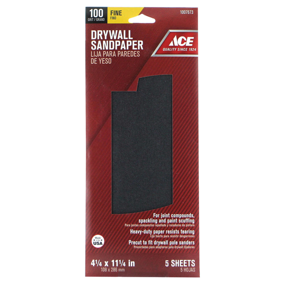 ACE® 1007673 Sanding Sheet, 11-1/4 in L, 4-1/4 in W, 100 Grit, Fine Grit, Silicon Carbide Abrasive