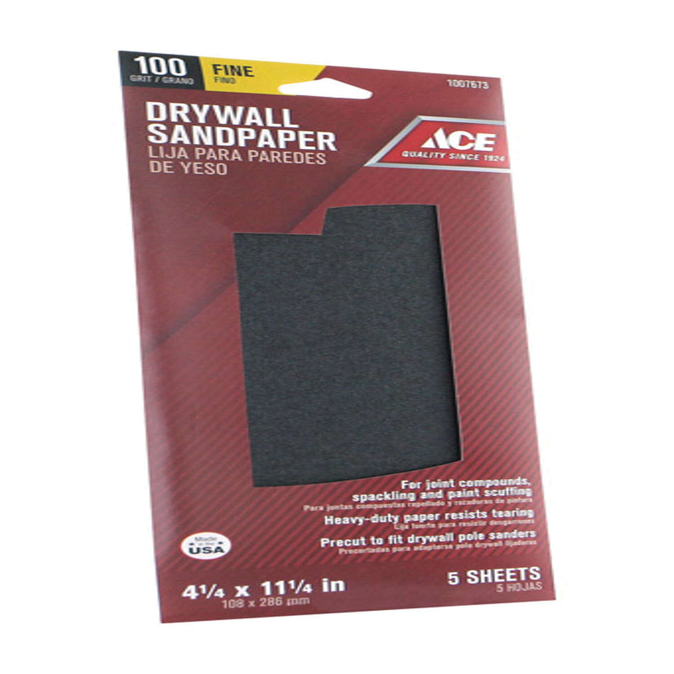 ACE® 1007673 Sanding Sheet, 11-1/4 in L, 4-1/4 in W, 100 Grit, Fine Grit, Silicon Carbide Abrasive