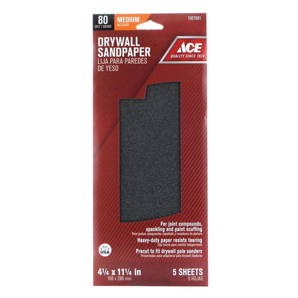 ACE® 1007681 Sanding Sheet, 11-1/4 in L, 4-1/4 in W, 80 Grit, Fine Grit, Silicon Carbide Abrasive