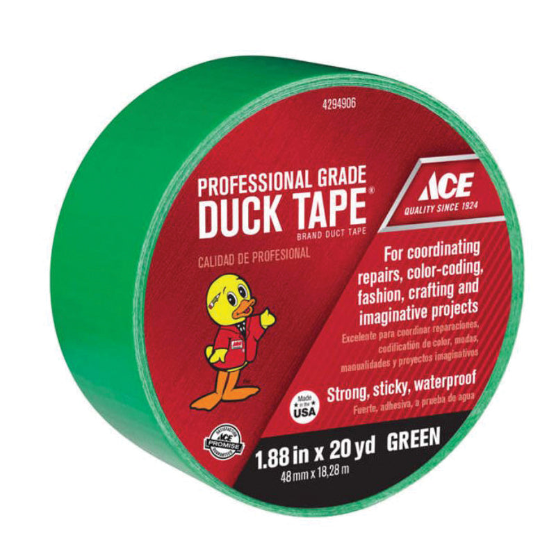 ACE® 1078565 Duct Tape, 1.88 in W, 20 yd L, Green, Polyethylene Adhesive, Cotton Mesh Backing