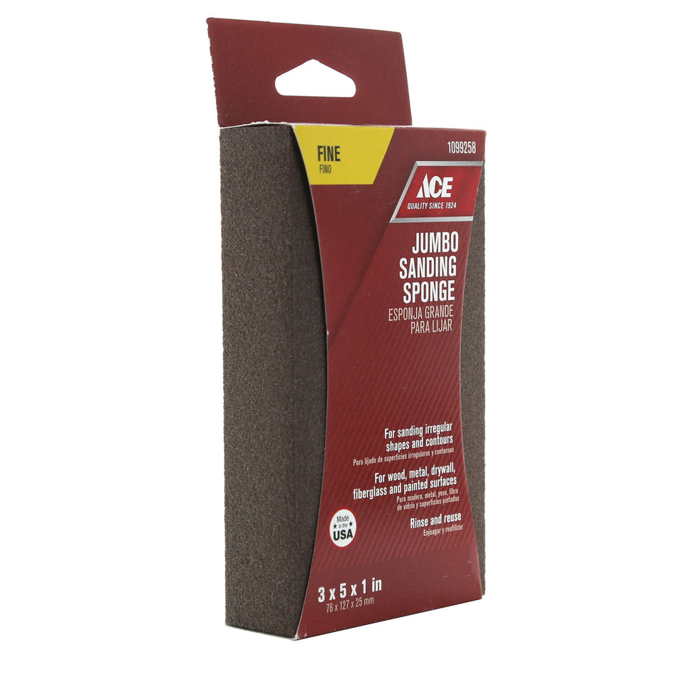 ACE® 1099258 Extra Large Sanding Sponge, 5 in L, 3 in W, 1 in Thick, 120 Grit, Fine Grit