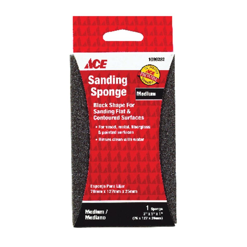 ACE® 1099282 Extra Large Sanding Sponge, 5 in L, 3 in W, 1 in Thick, 80 Grit, Medium Grit