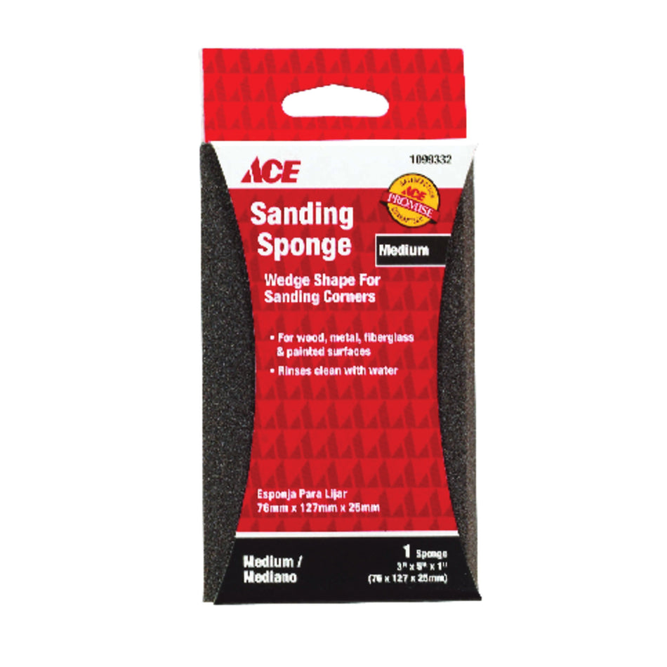 ACE® 1099332 Wedge Sanding Sponge, 5 in L, 3 in W, 1 in Thick, 80 Grit, Medium Grit