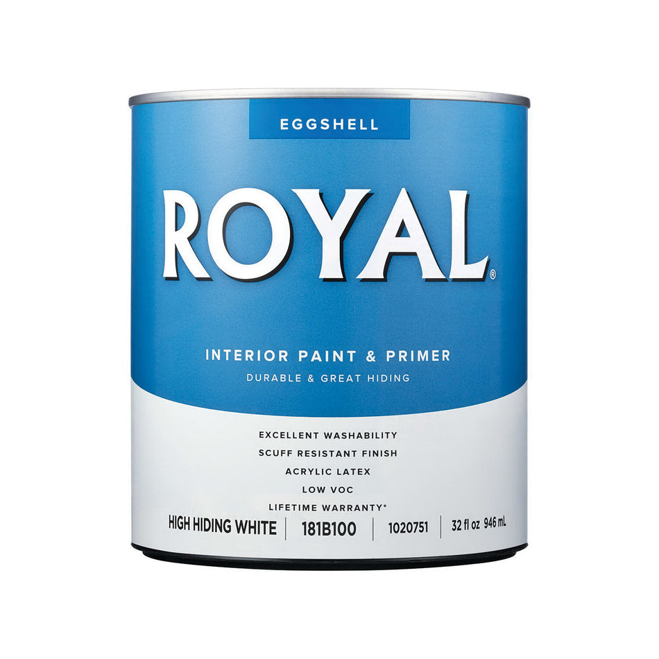 ACE® 181B100-2 Paint, Water Base, Eggshell, High Hiding White, 3 g/L VOC, 88 to 100 sq-ft Coverage Area, 1 qt