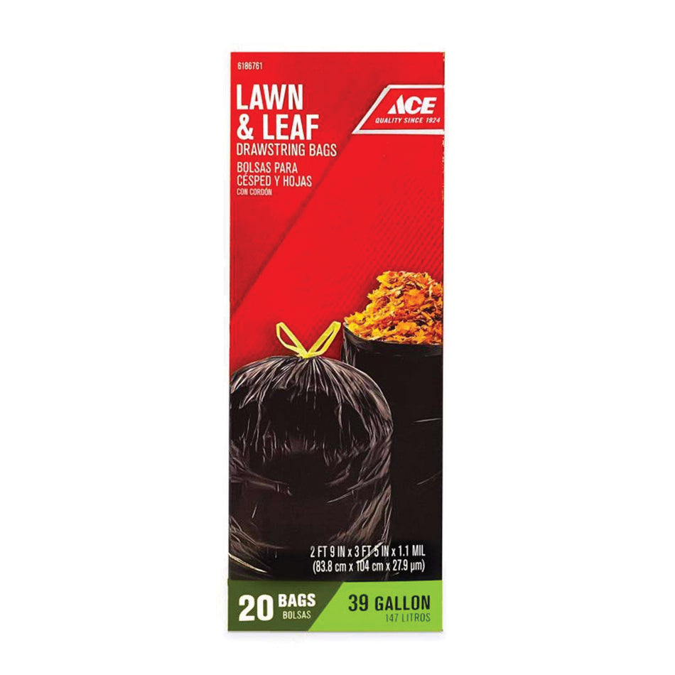 ACE® 1857815 Lawn and Leaf Bag, 1.1 mil Thick, 39 gal Capacity, Drawstring Closure, 20 Bag per Roll