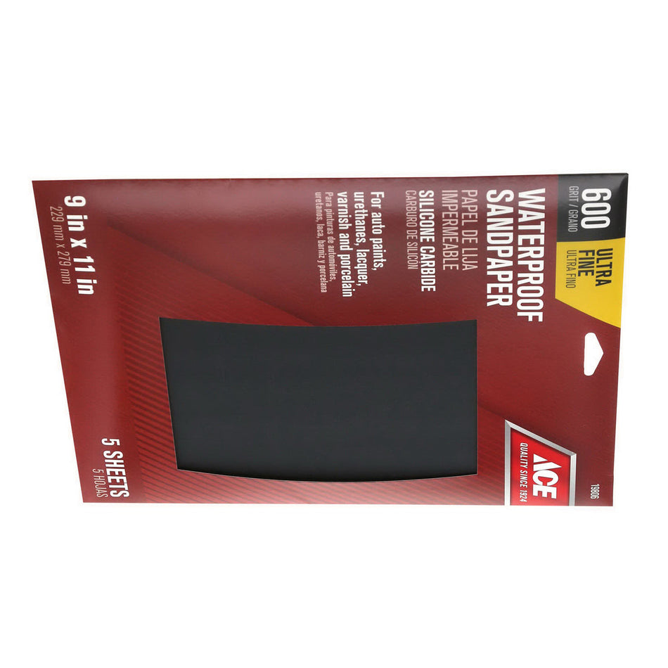 ACE® 19806 Water-Proof Sandpaper, 11 in L, 9 in W, 600 Grit, Silicon Carbide Abrasive