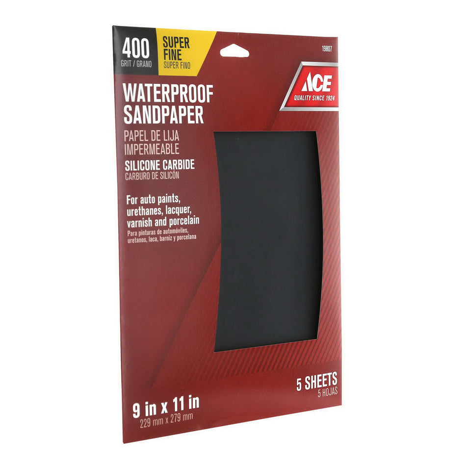 ACE® 19807 Water-Proof Sandpaper, 11 in L, 9 in W, 400 Grit, Silicon Carbide Abrasive