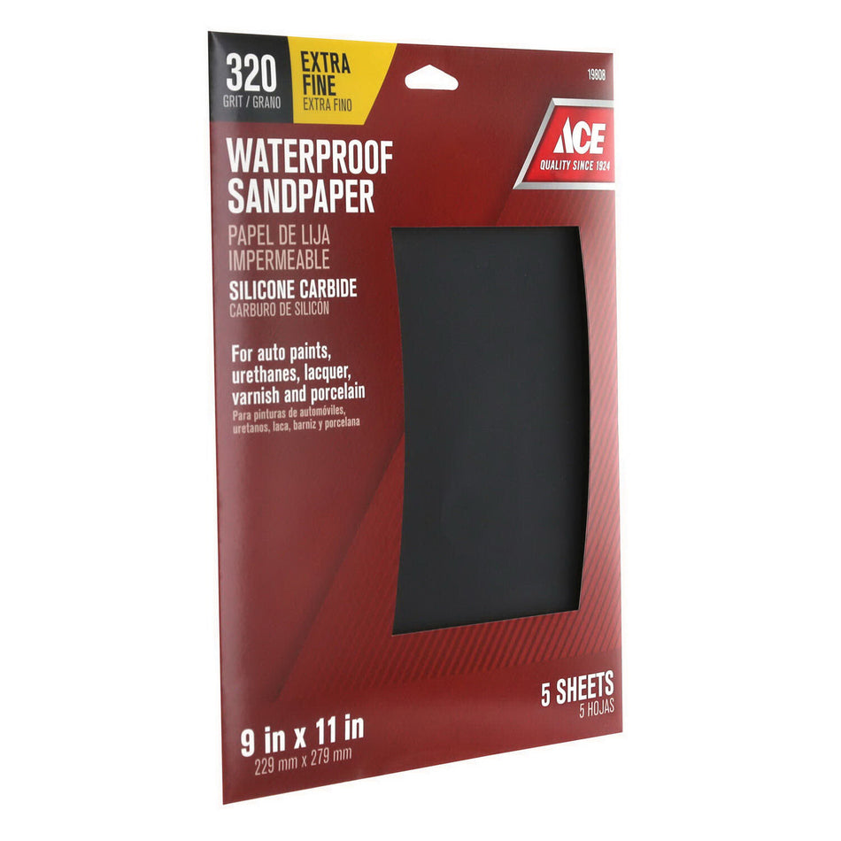 ACE® 19808 Water-Proof Sandpaper, 11 in L, 9 in W, 320 Grit, Silicon Carbide Abrasive