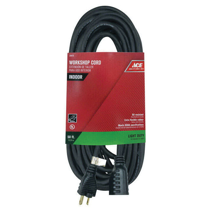 ACE® 1RE-002-050FBK Extension Cord, 125 V, SJO Conductor, 16/3 AWG Conductor, 50 ft L