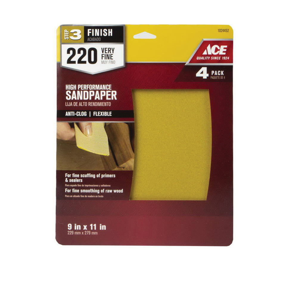 ACE® 2004397 All-Purpose Sandpaper, 11 in L, 9 in W, 220 Grit, Aluminum Oxide Abrasive