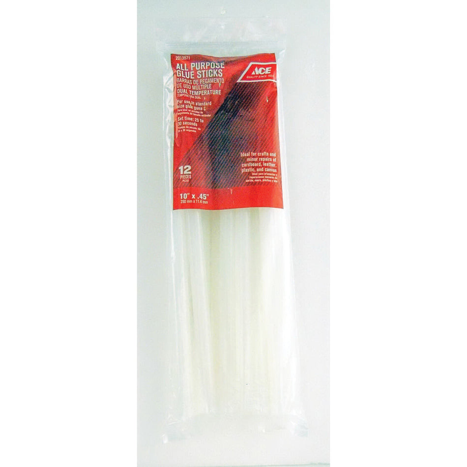 ACE® 2013571A Glue Stick, 1/2 in Dia, 10 in L, Clear, 198 deg F Melting