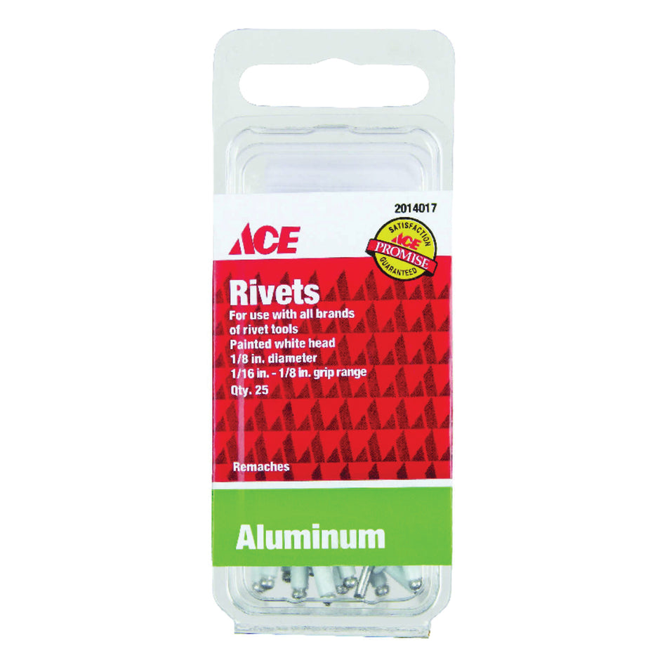 ACE® 2014017 Rivet, 1/8 in Dia, 1/8 in Grip, Aluminum, White