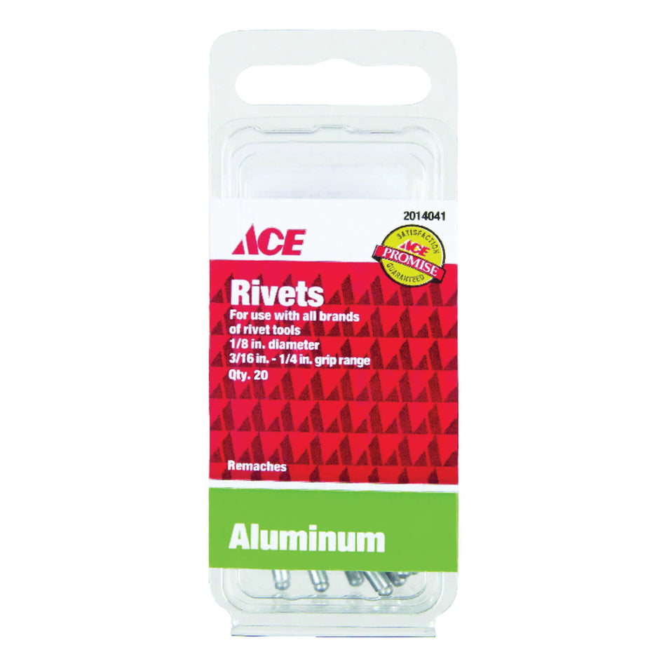 ACE® 2014041A Rivet, 1/8 in Dia, 3/16 to 1/4 in Grip, Aluminum