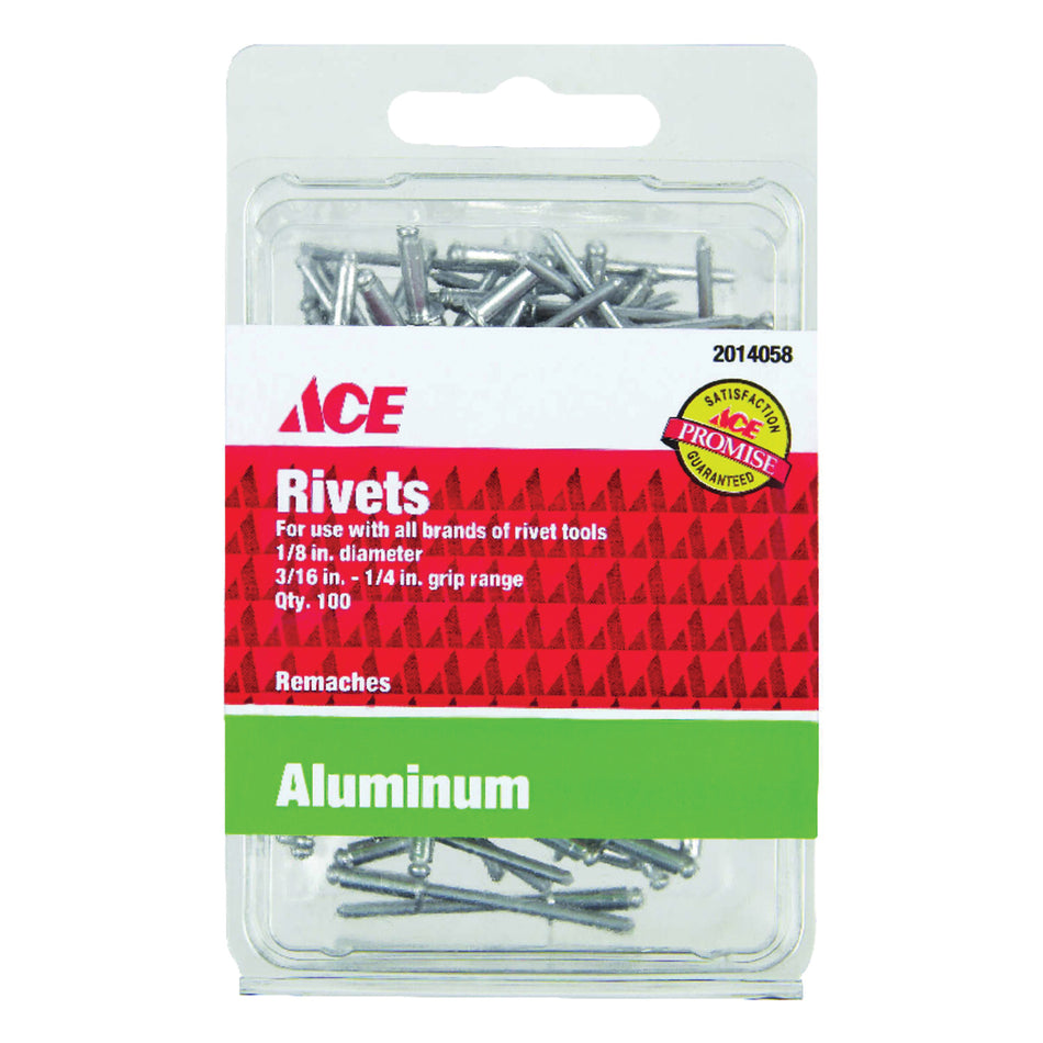 ACE® 2014058A Rivet, 1/8 in Dia, 3/16 in Grip, Aluminum