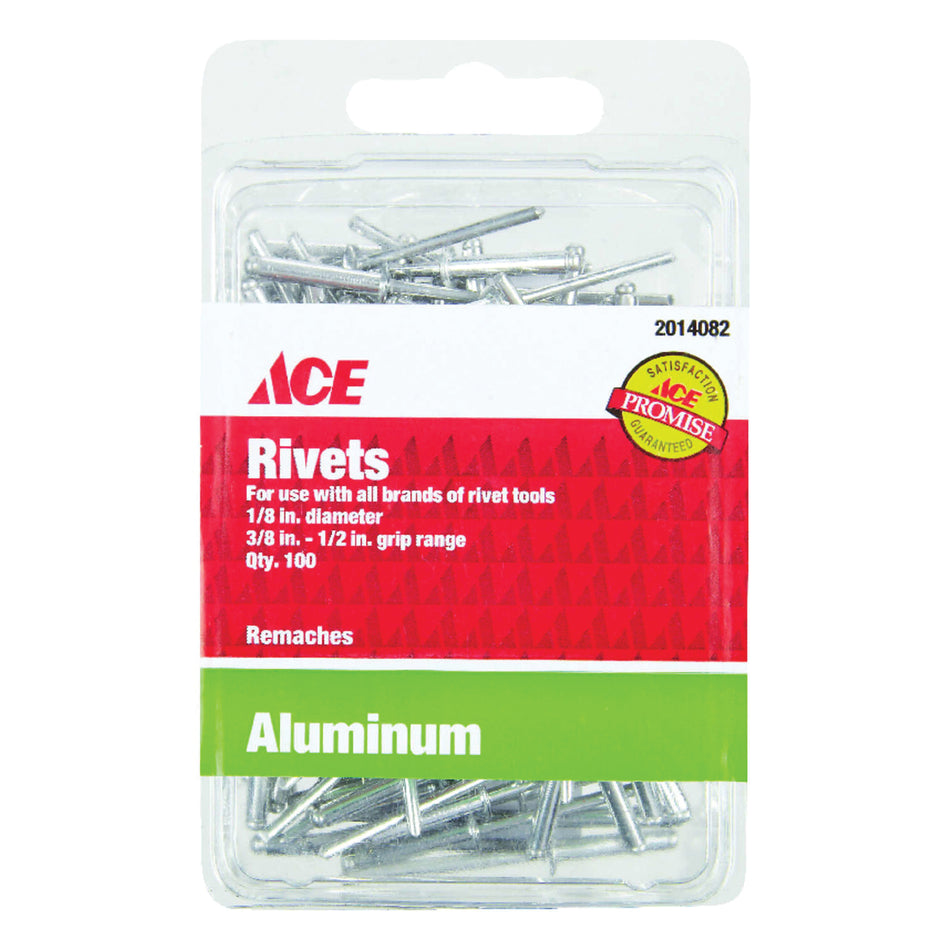 ACE® 2014082A Rivet, 1/8 in Dia, 3/8 to 1/2 in Grip, Aluminum