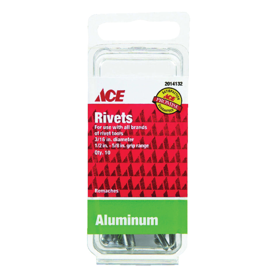 ACE® 2014132 Rivet, 3/16 in Dia, 1/2 to 5/8 in Grip, Aluminum