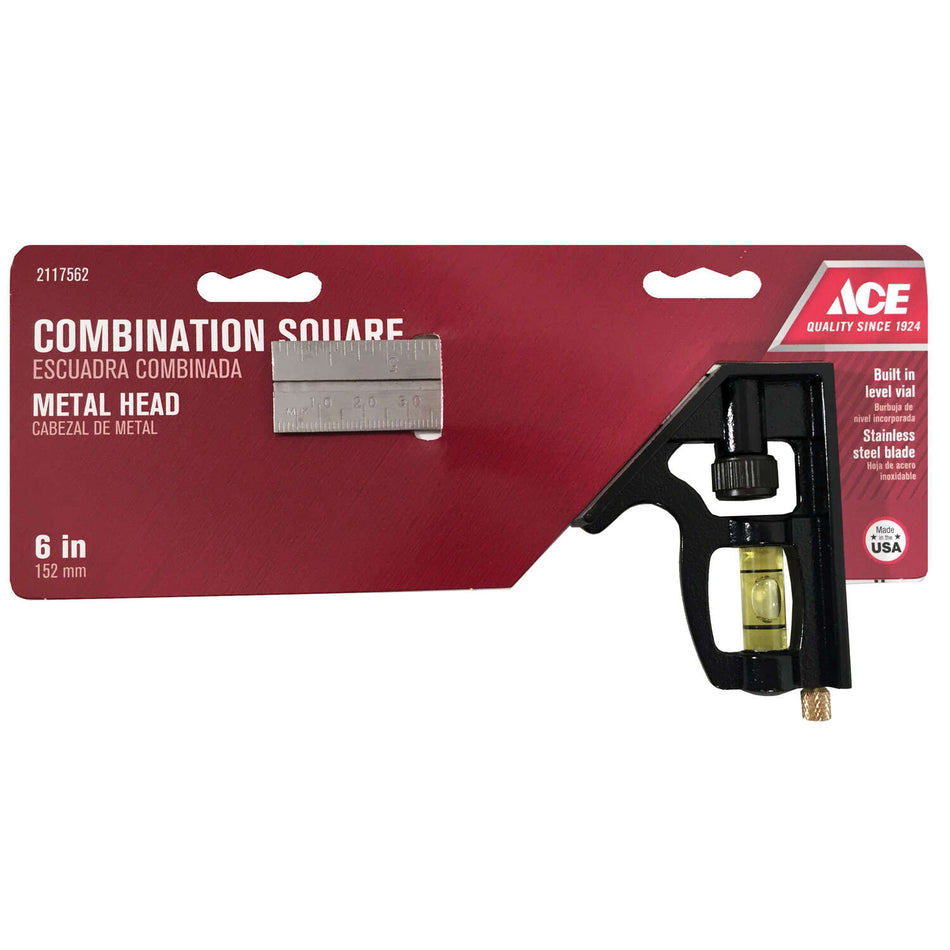 ACE® 2117562 Combination Square, 1/8 in, 1/16 in, 1/32 in Graduation, Stainless Steel Blade