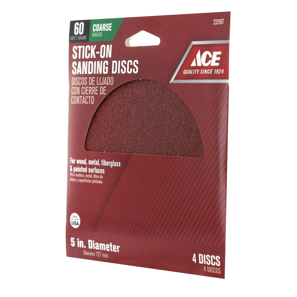 ACE® 23197 Sanding Disc, 5 in Dia, 60 Grit, Coarse Grit, Aluminum Oxide Abrasive, Adhesive Attachment