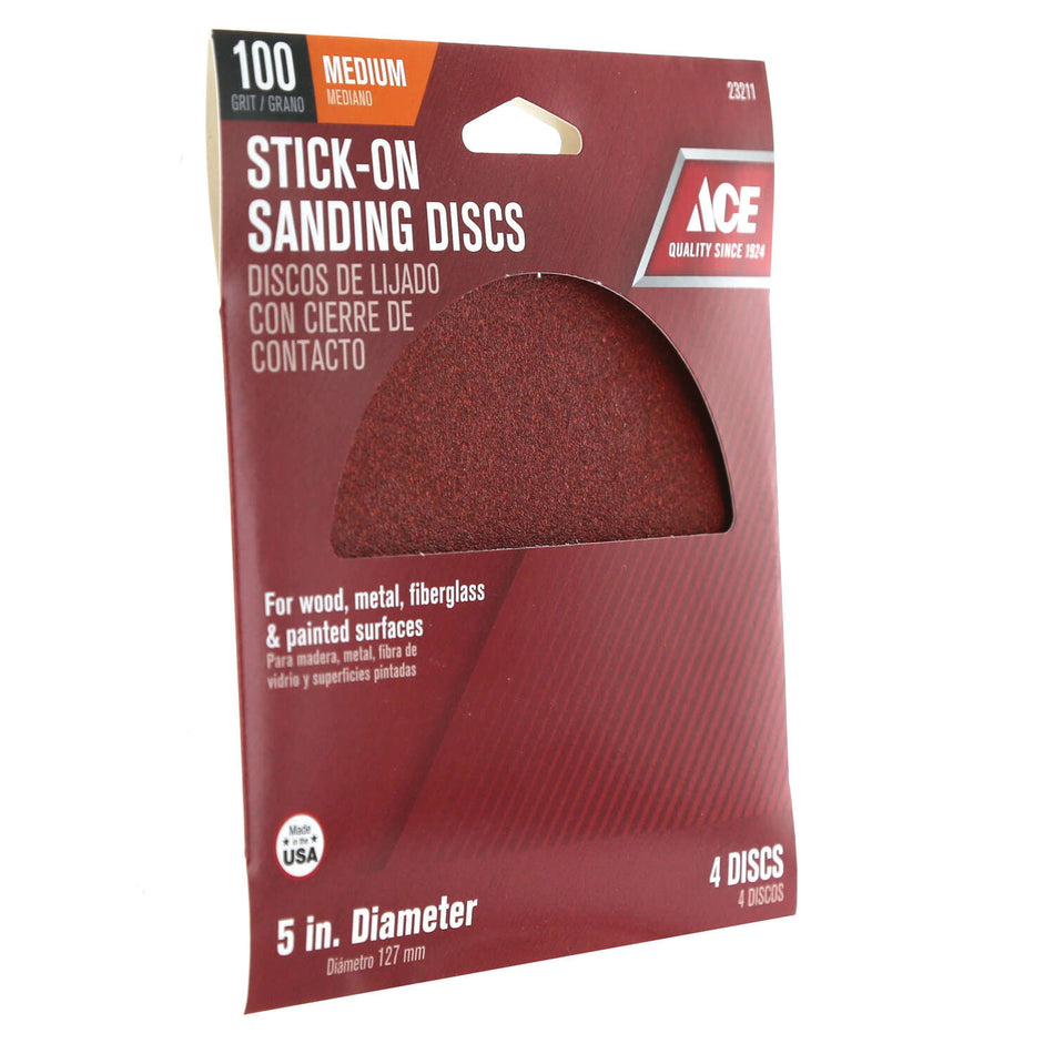 ACE® 23211 Sanding Disc, 5 in Dia, 100 Grit, Medium Grit, Aluminum Oxide Abrasive, Adhesive Attachment