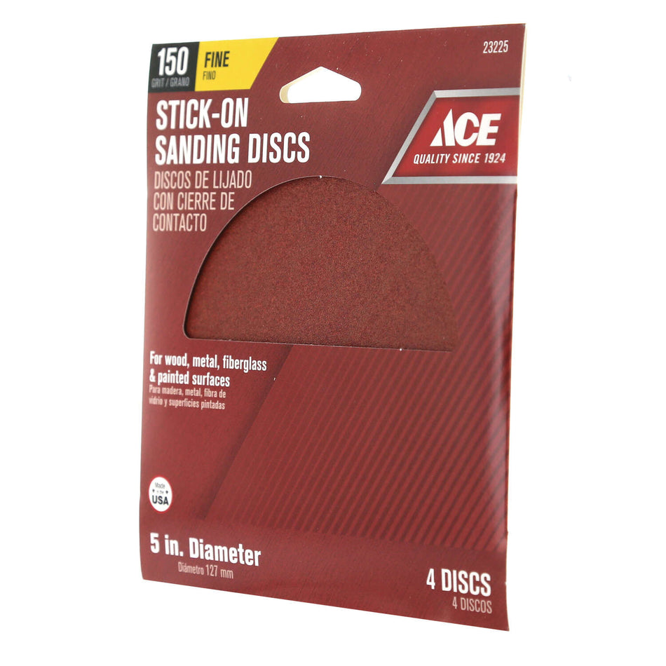 ACE® 23225 Sanding Disc, 5 in Dia, 150 Grit, Fine Grit, Aluminum Oxide Abrasive, Adhesive Attachment