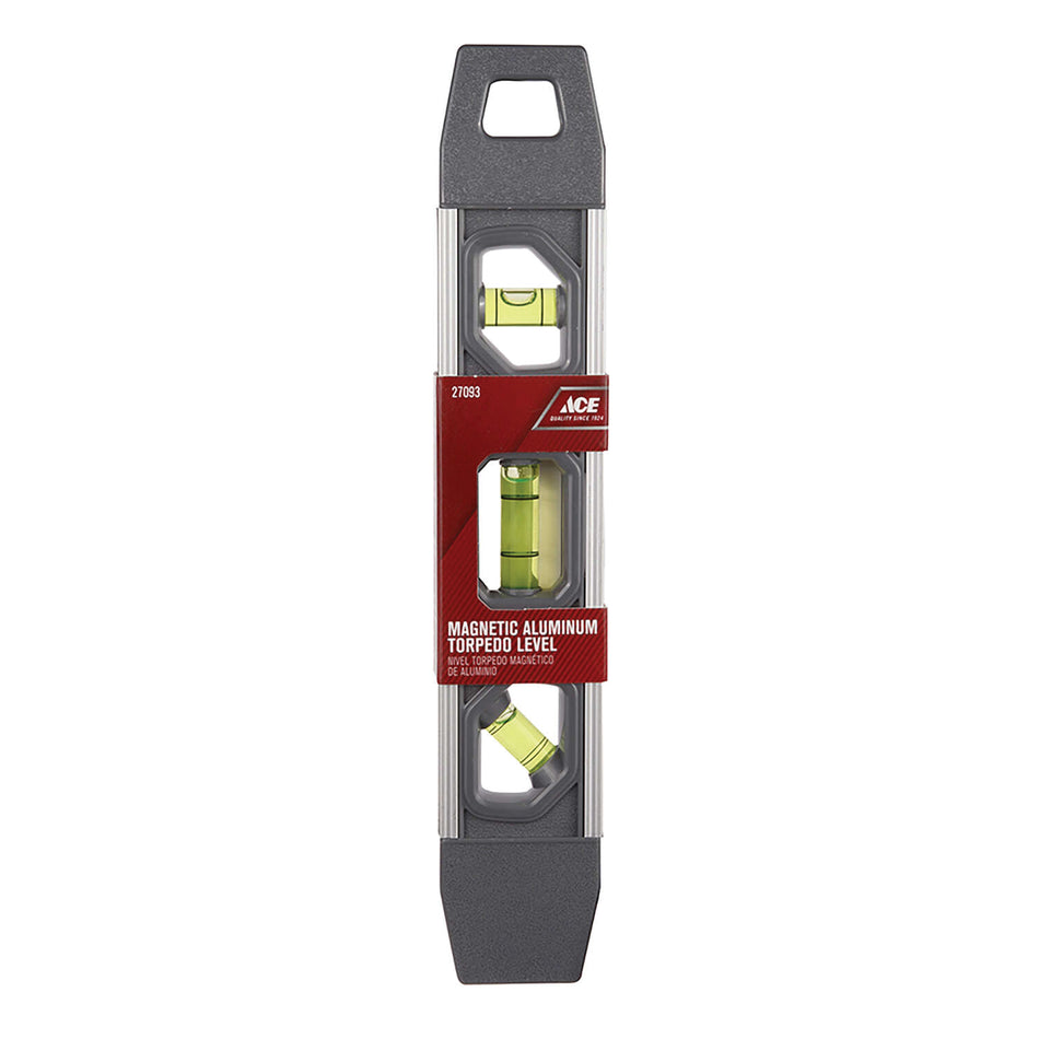 ACE® 27093 Shock-Resistant Torpedo Level, 9 in L, 3-Vial, Magnetic