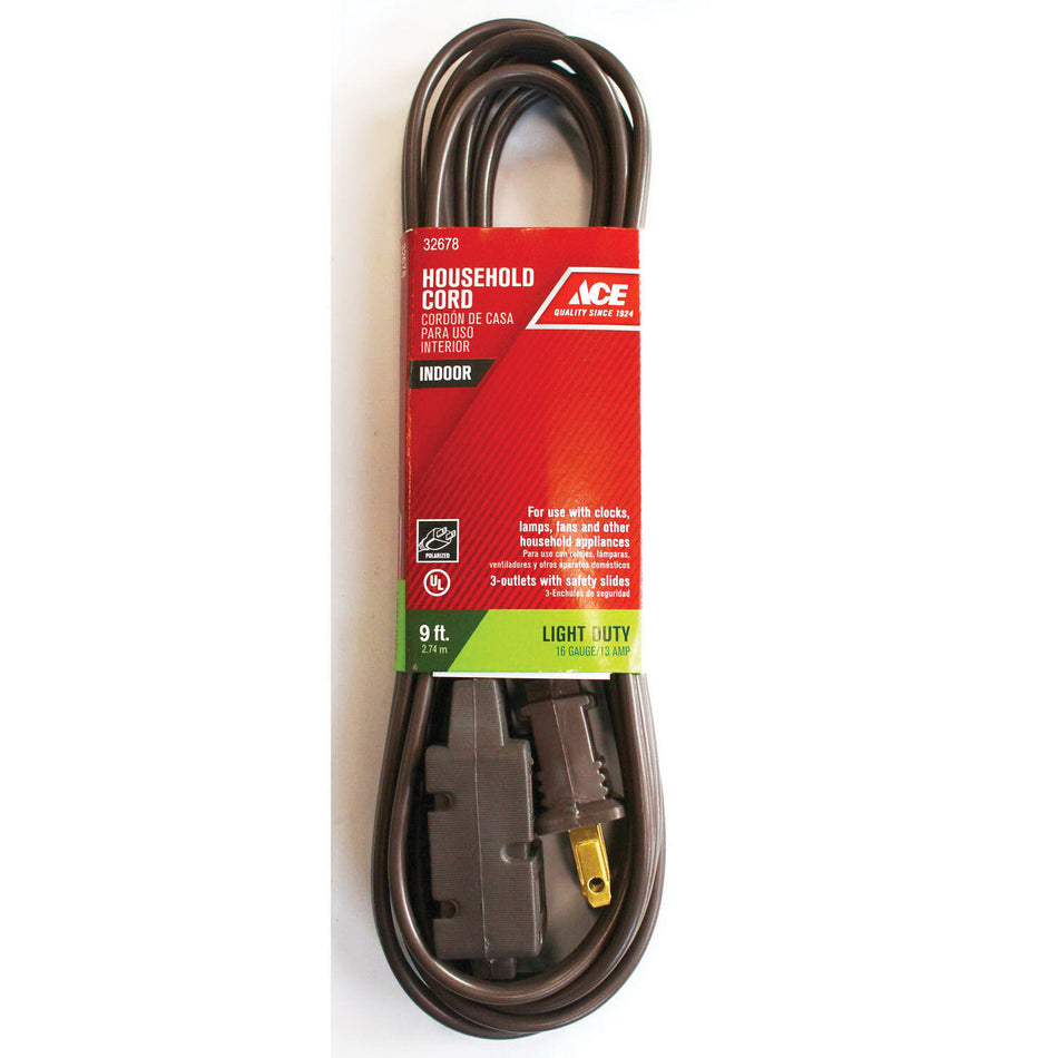 ACE® 32678 Extension Cord, 125 V, SPT-2 Conductor, 16/2 AWG Conductor, 9 ft L