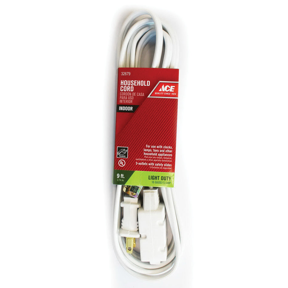 ACE® 32679 Extension Cord, 125 V, SPT-2 Conductor, 16/2 AWG Conductor, 9 ft L