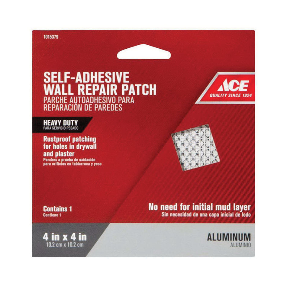 ACE® 393707 Wall Repair Patch, 4 in L, 4 in W, Self-Adhesive Adhesive, Aluminum, White