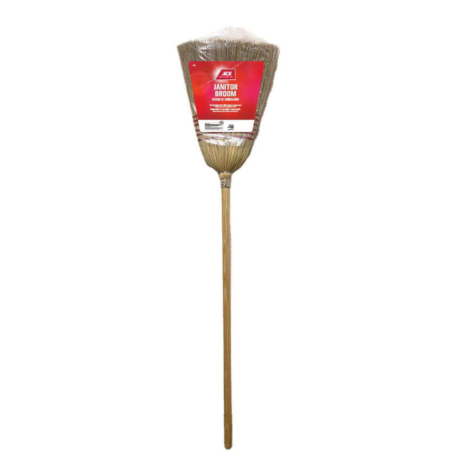 ACE® 700 Whisk Broom, 12 in W Brush, Corn Bristle, Wood Handle, 42 in L Handle