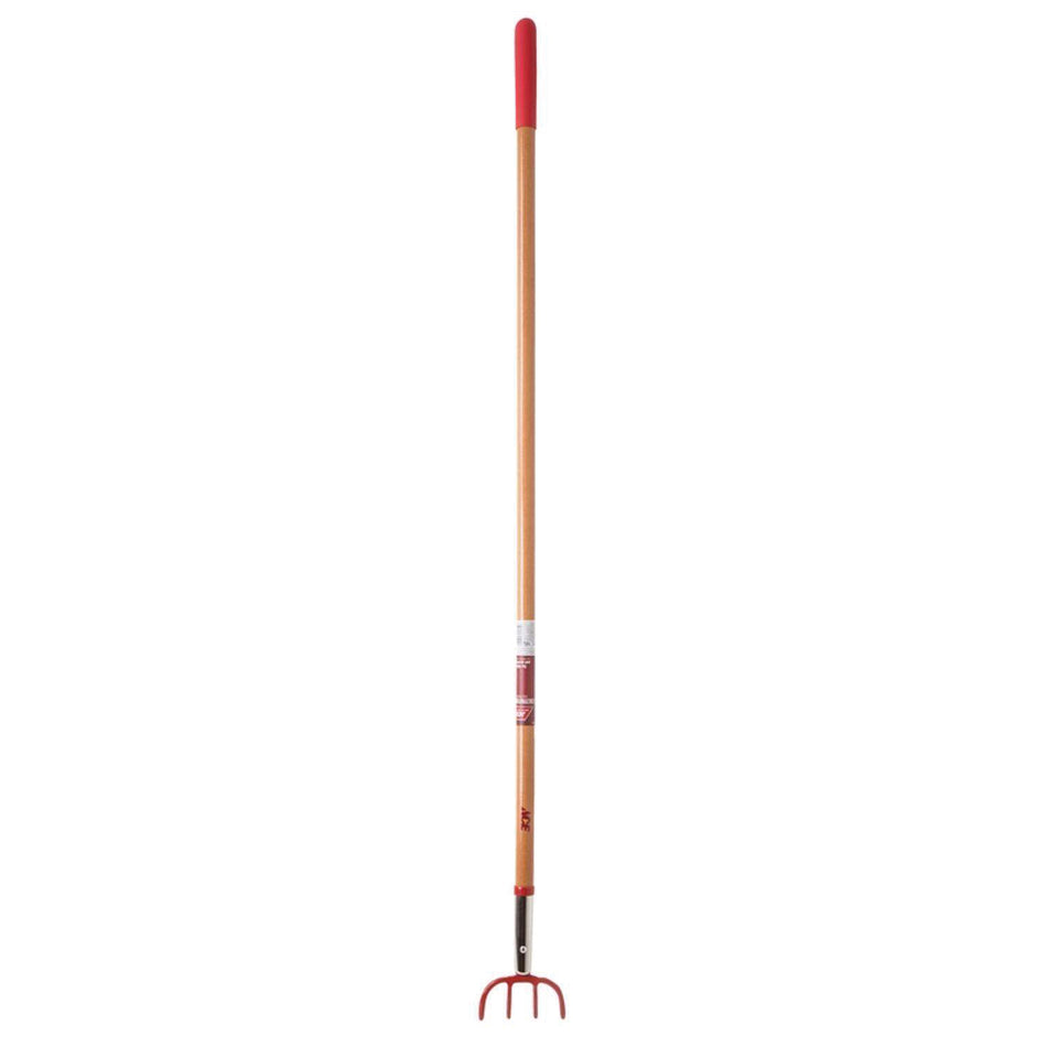 ACE® 70105 Cultivator, Sharp Pointed Tine, 4 -Tine, 5 in W Tine, Steel Tine, Wood Handle, Brown Handle