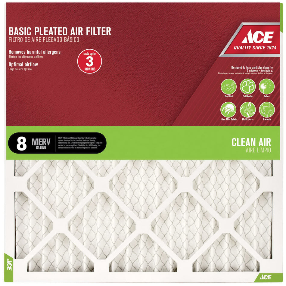 ACE® 84804.011424 Air Filter, Electrostatic, Pleated Filter, 14 in W, 24 in H, 1 in D, 8 MERV