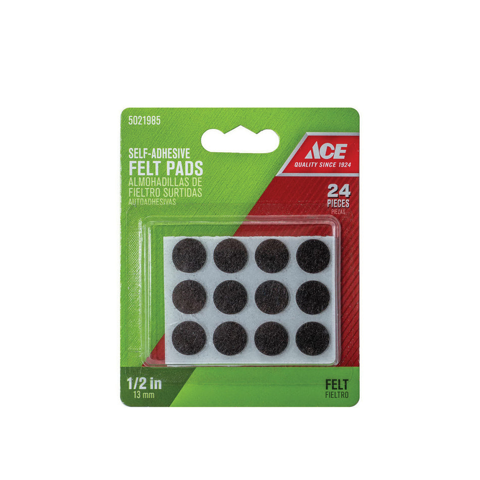 ACE® A0117 Self-Adhesive Protective Pad, Round, 1/2 in W, Felt, Brown