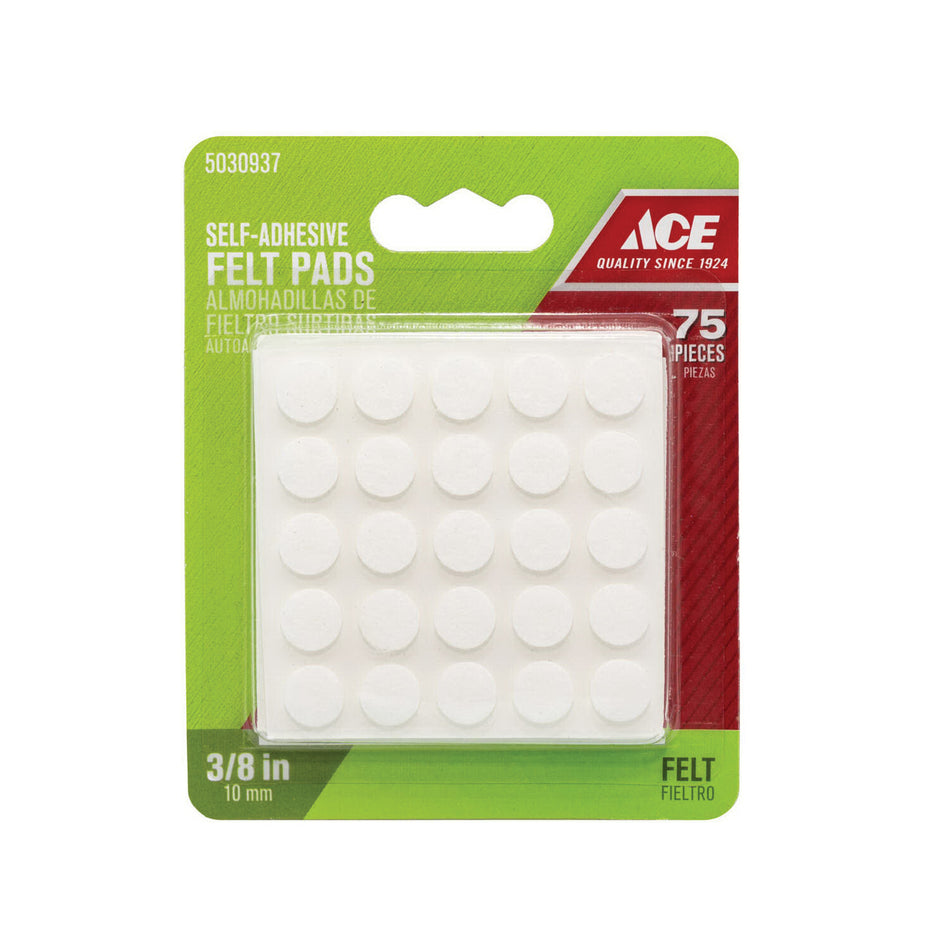 ACE® A0121 Self-Adhesive Protective Pad, Round, 3/8 in W, Felt, White