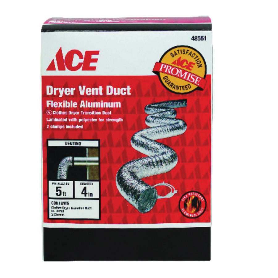 ACE® ACEFC0405B Dryer Vent Duct, 4 in Dia, 60 in L, Aluminum