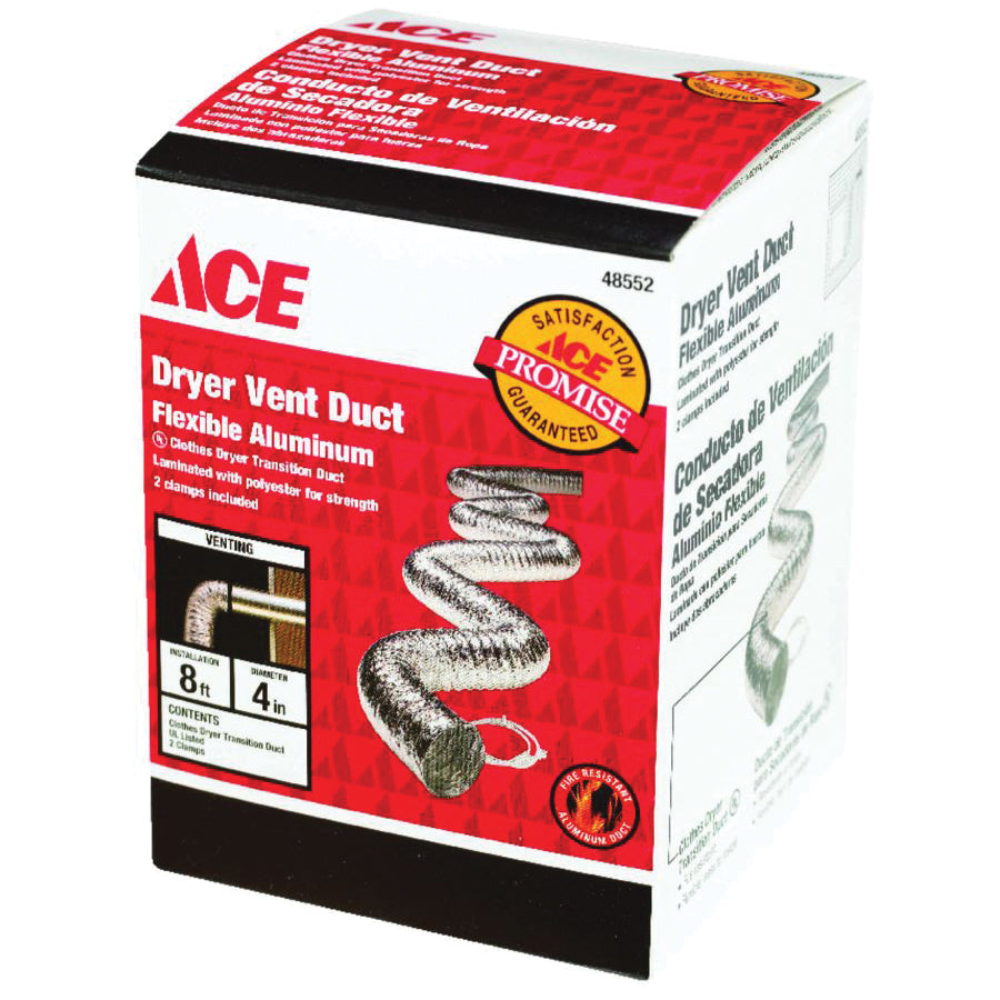 ACE® ACEFC0408B Dryer Vent Duct, 4 in Dia, 96 in L, Aluminum