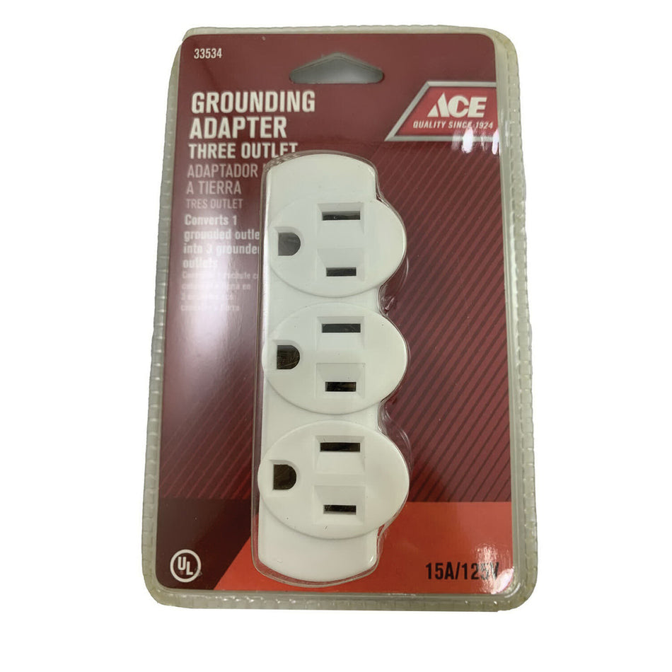 ACE® FA-351B/09 3-Wire Adapter, 15 A, 125 V, 3 -Outlet, Grounded Plug, NEMA 5-15P Protection, White