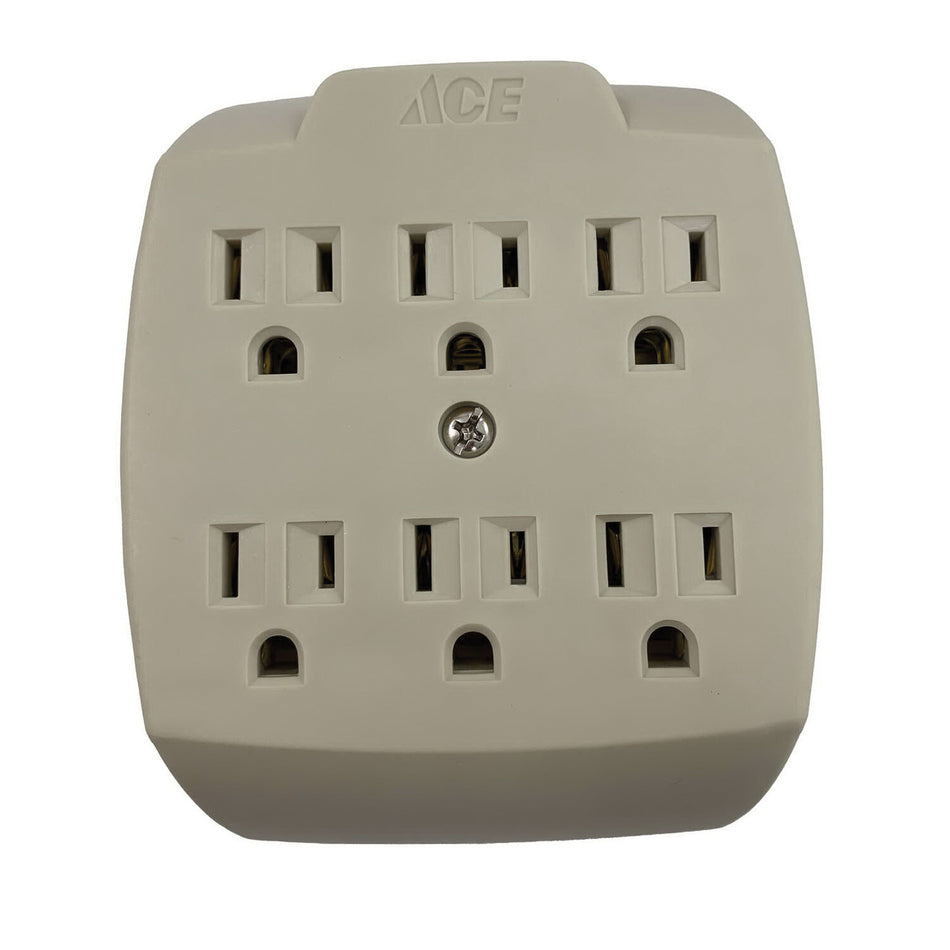 ACE® FA-357A(E)/11 3-Wire Adapter, 15 A, 125 V, 6 -Outlet, Grounded Plug, NEMA 5-15P Protection, Beige