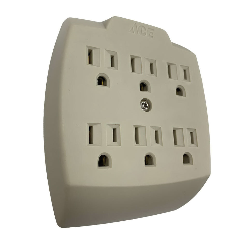 ACE® FA-357A(E)/11 3-Wire Adapter, 15 A, 125 V, 6 -Outlet, Grounded Plug, NEMA 5-15P Protection, Beige