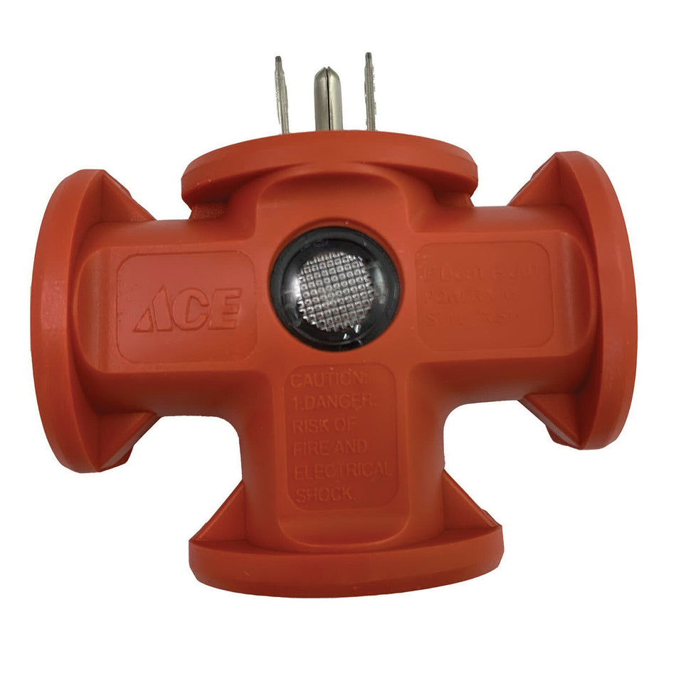 ACE® FA-848E/03CA 3-Wire Adapter, 15 A, 125 V, 3 -Outlet, Grounded Plug, NEMA 5-15P Protection, Orange