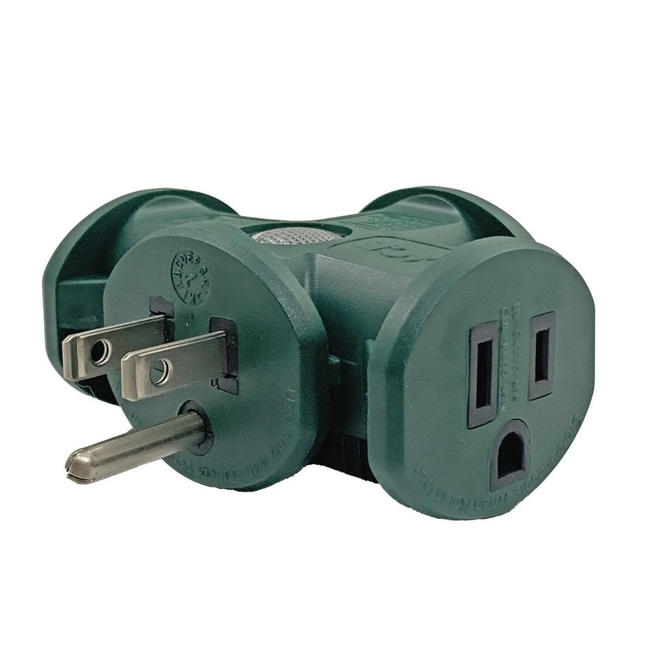 ACE® FA-848E/05CA 3-Wire Adapter, 15 A, 125 V, 3 -Outlet, Grounded Plug, NEMA 5-15P Protection, Green